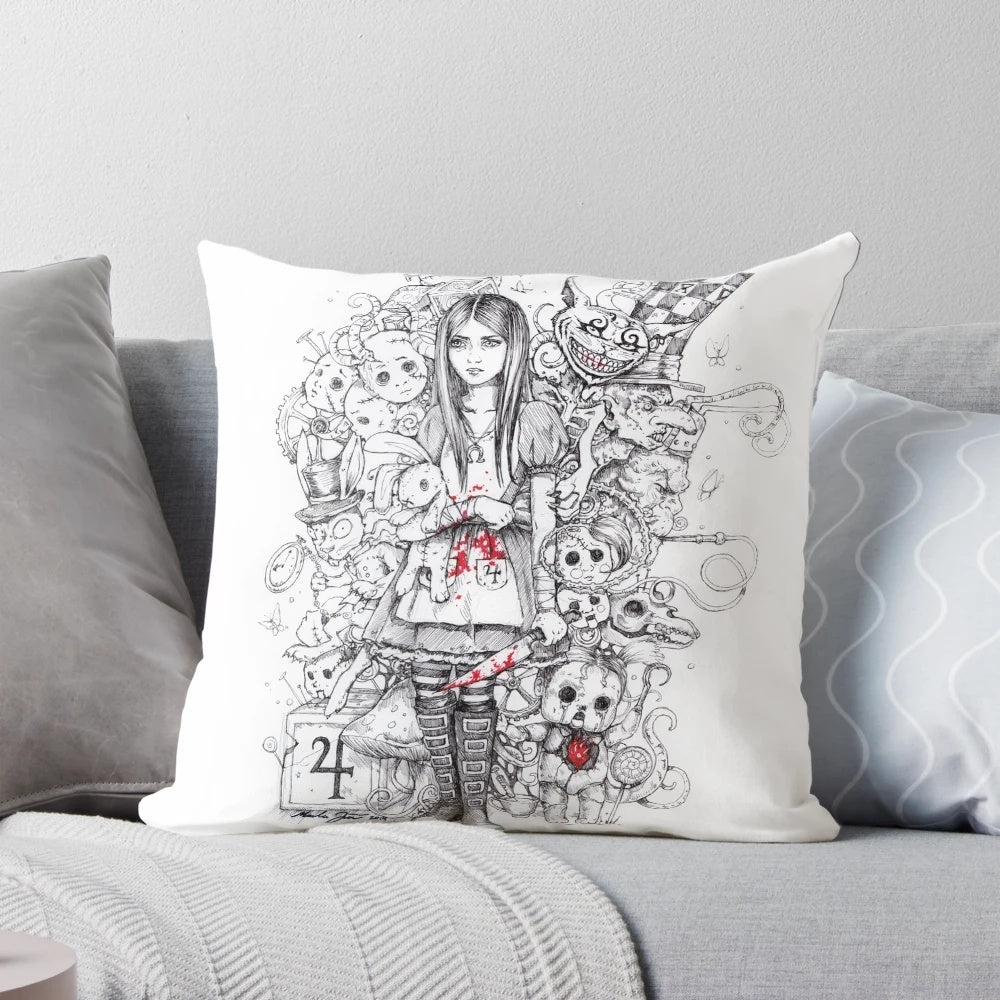 Dark fantasy 'Wonderland Shattered' throw pillow inspired by Alice: Madness Returns