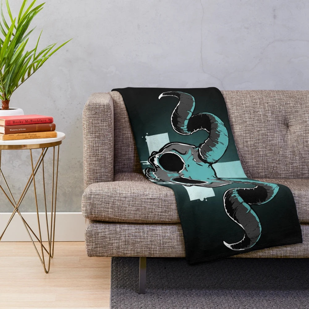 Dark and mysterious plush blanket with occult and demonic design elements