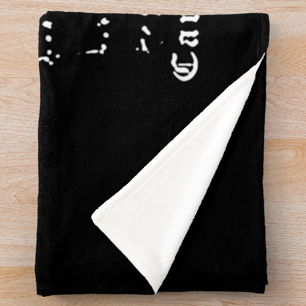 Black metal inspired plush blanket with forest and band imagery