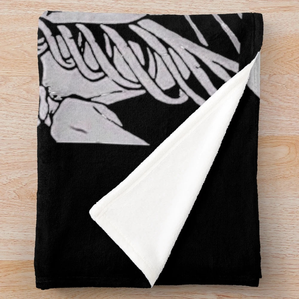 Dark and edgy plush blanket featuring a skeleton design with the text "I'm Only Human
