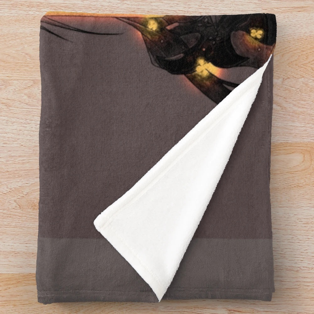 Dark fantasy plush blanket with clover knight and anime girl design
