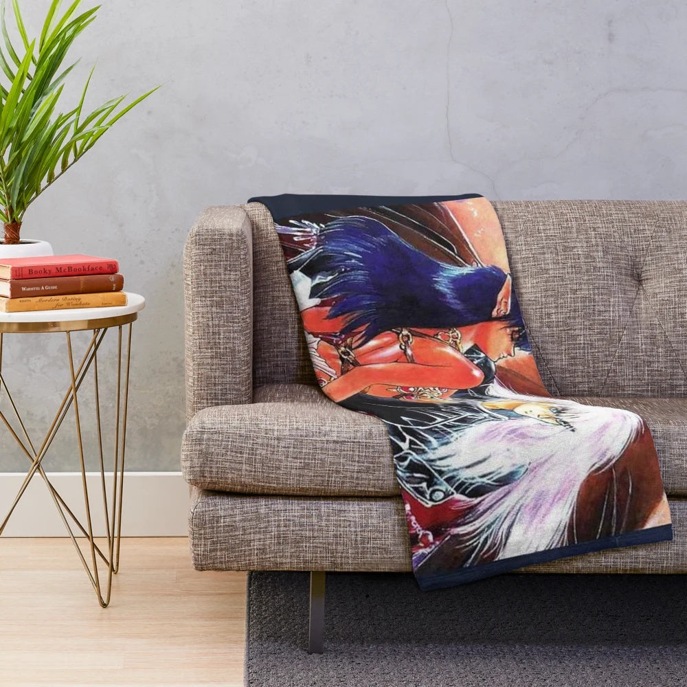 Dark fantasy anime plush blanket with gothic design