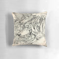 A dark and moody throw pillow featuring a surreal design with deer, crow, raven, and wolf elements in a gothic, horror-inspired style.