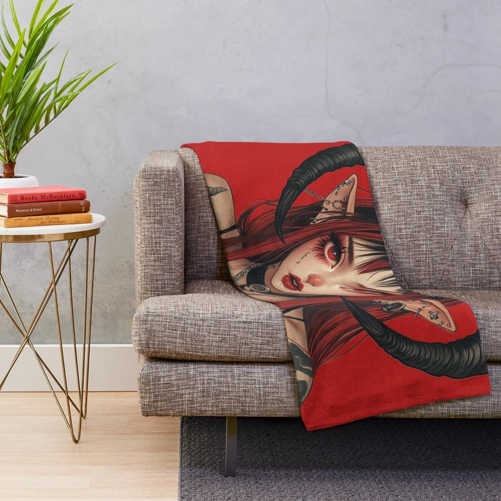 Dark fantasy anime demon girl plush blanket