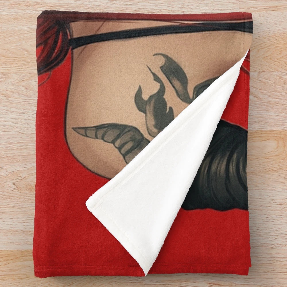 Dark fantasy anime demon girl plush blanket