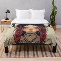 Dark fantasy plush blanket with demon girl illustration