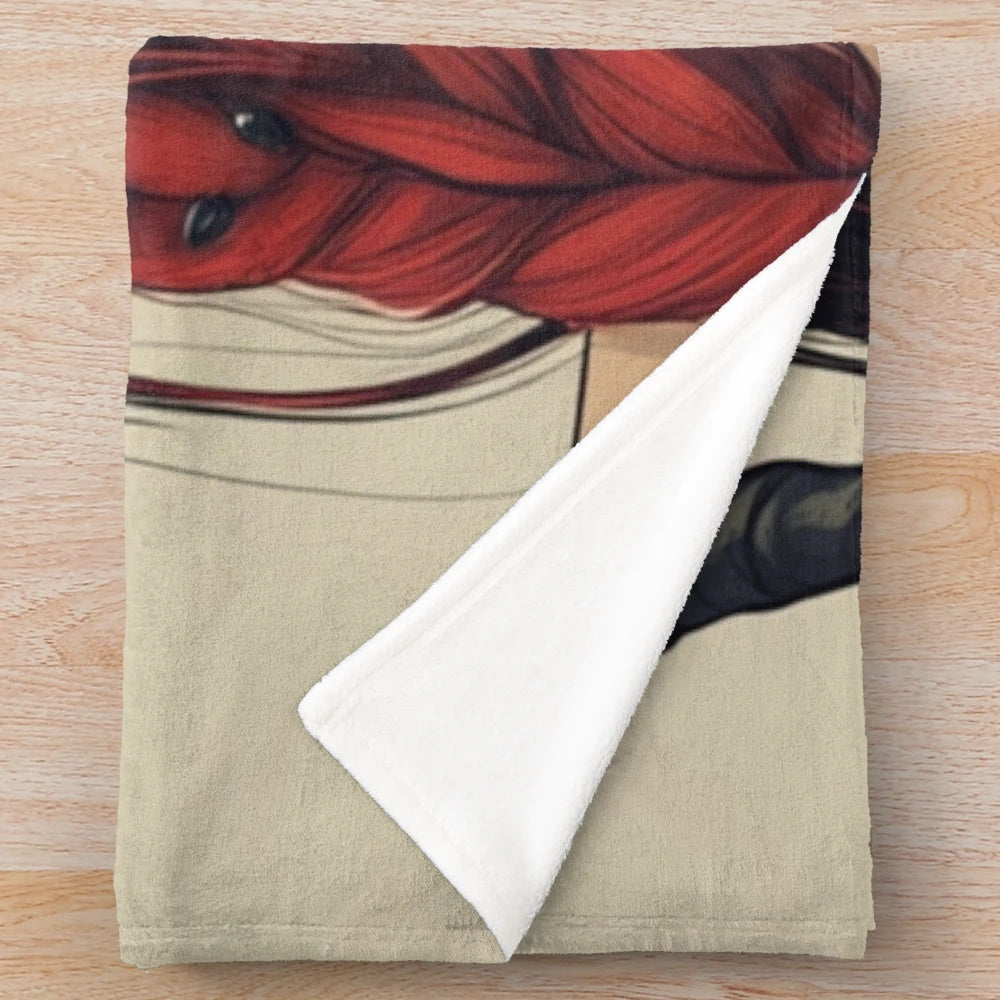 Dark fantasy plush blanket with demon girl illustration
