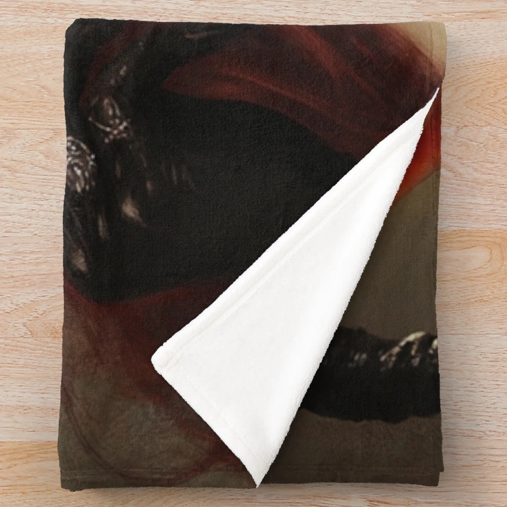 Dark fantasy plush blanket featuring a demonic anime-style girl with horns