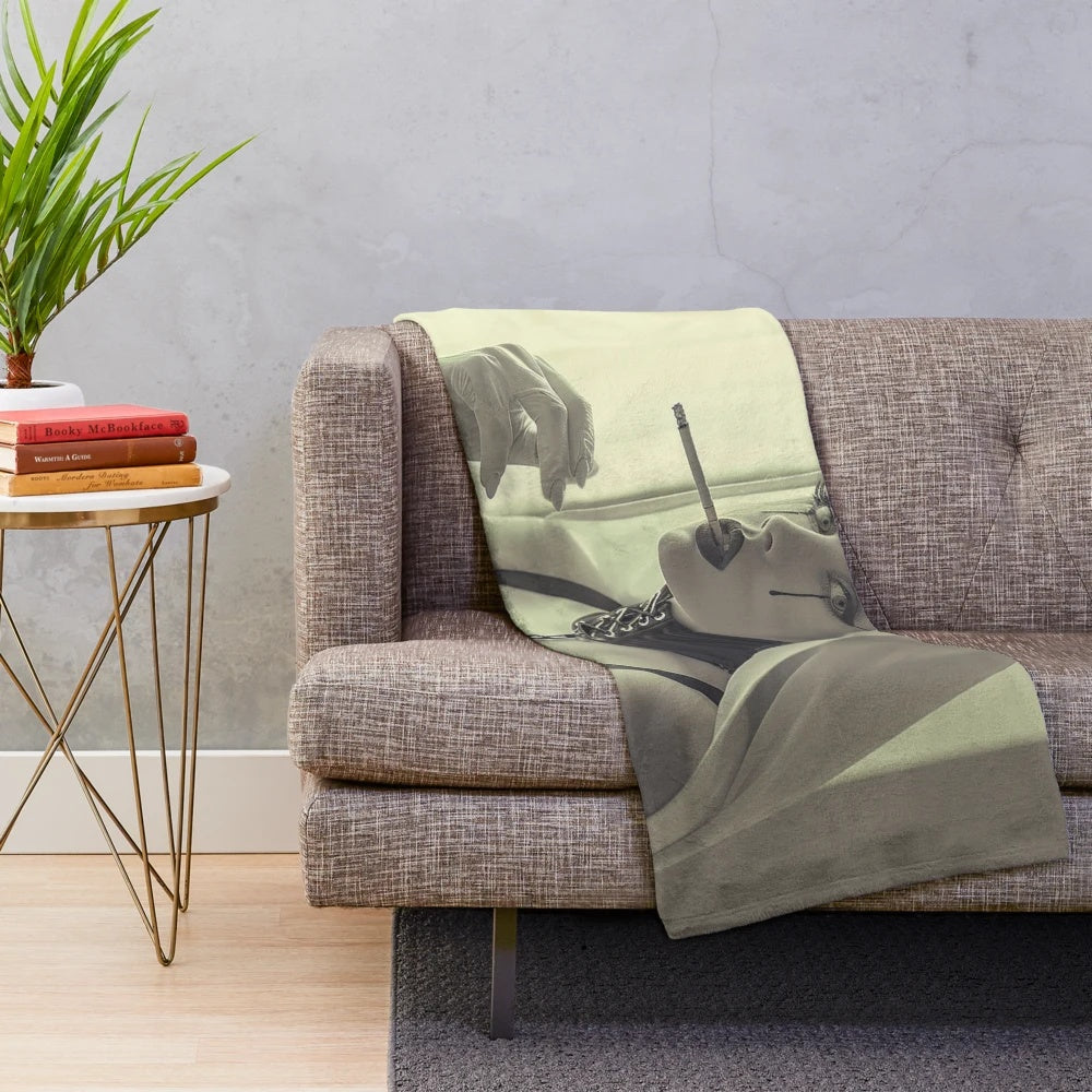 Dark gothic anime inspired plush blanket featuring a "bad nun" character