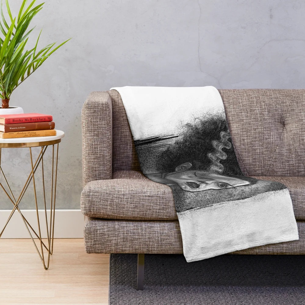 Black and white plush blanket featuring a gothic bride design