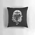 A dark, gothic-style pillow with occult and metal-inspired designs
