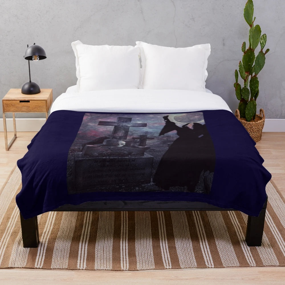 Goth-inspired plush blanket with dark design