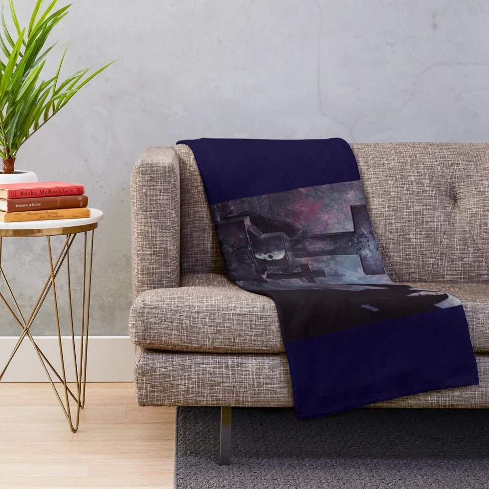 Goth-inspired plush blanket with dark design