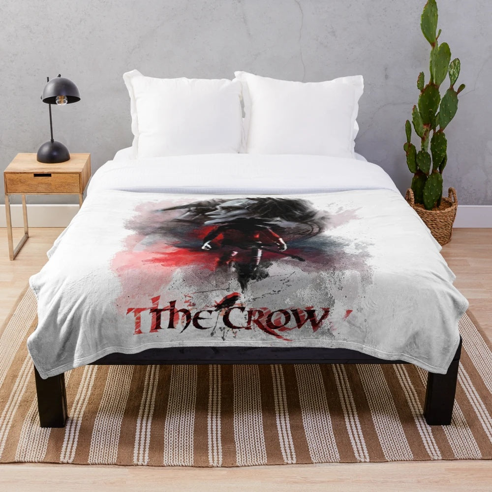 The Crow plush blanket featuring the iconic crow imagery