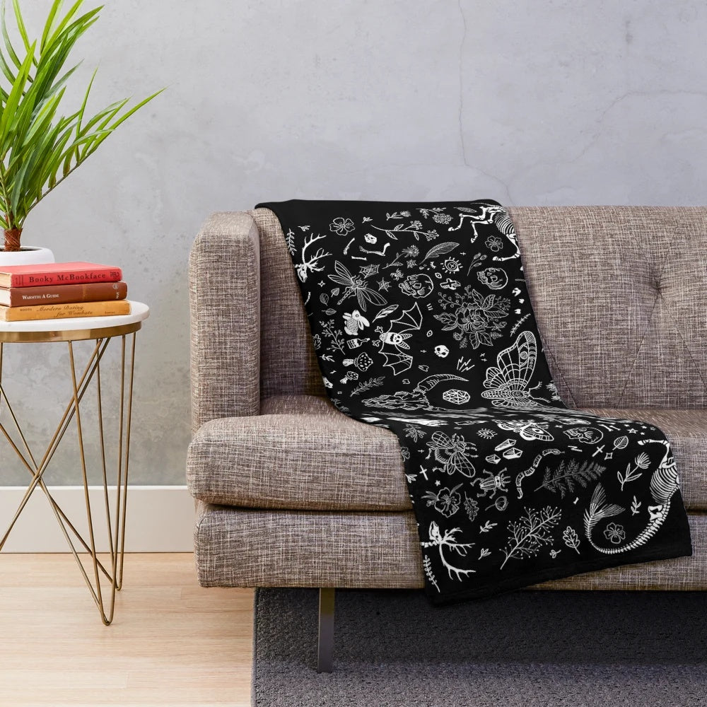 Dark gothic tapestry print plush blanket for cozy home decor