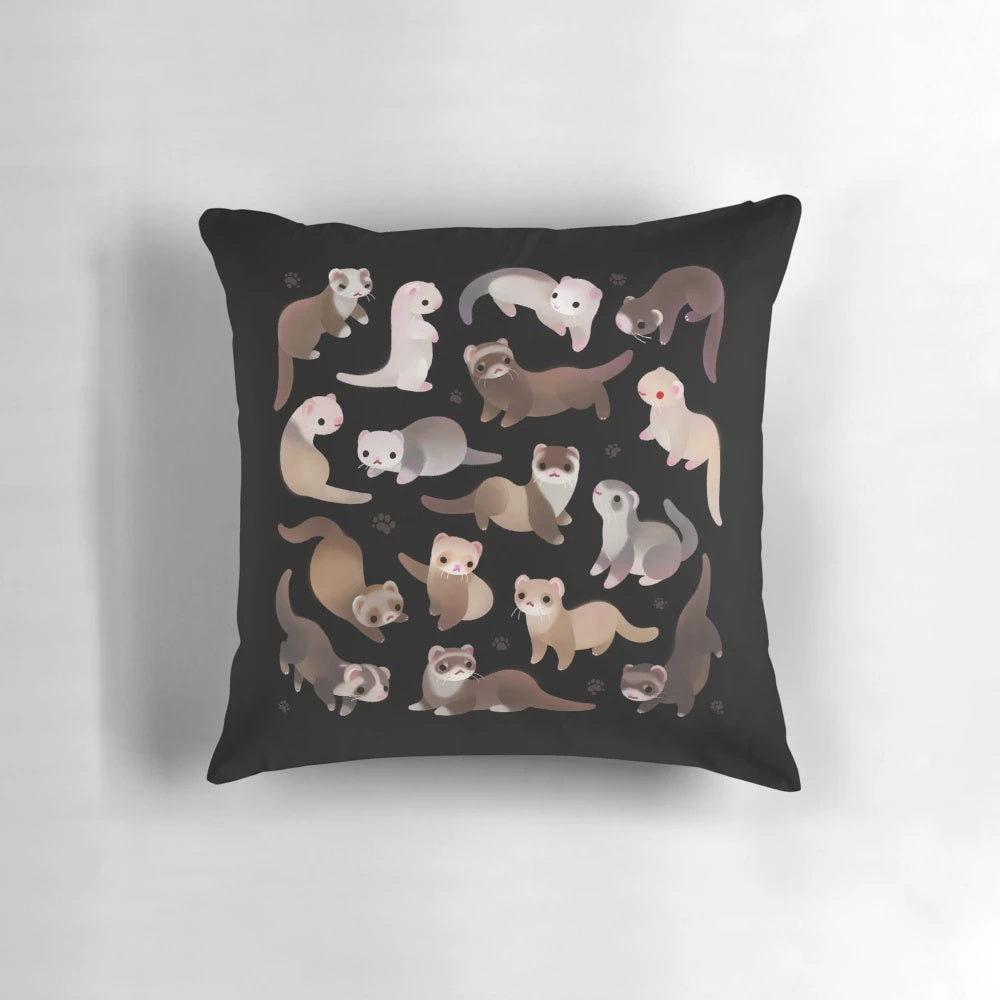 A plush, dark ferret pillow with a sable coat, perfect for ferret lovers and home decor.