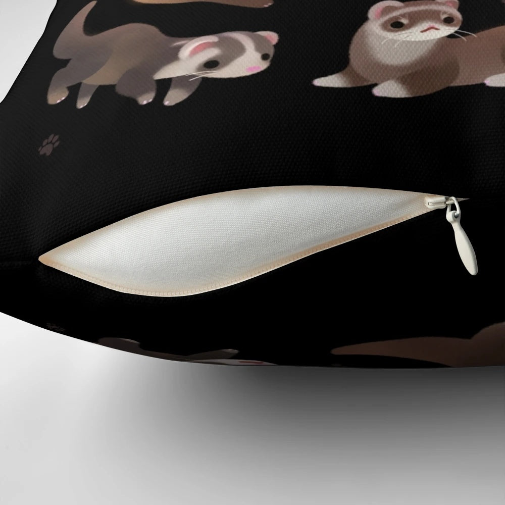 A plush, dark ferret pillow with a sable coat, perfect for ferret lovers and home decor.