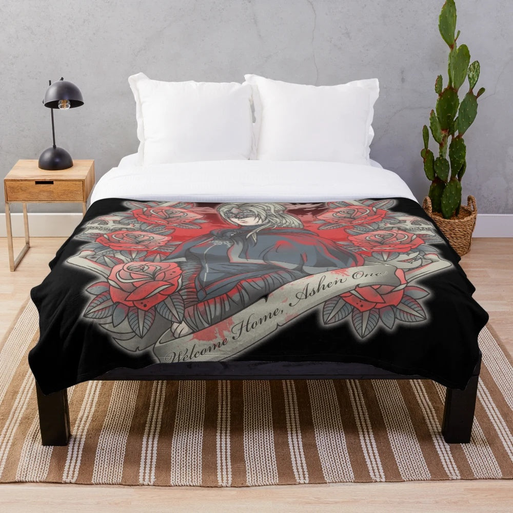 Dark Souls inspired plush blanket featuring the Ashen One character
