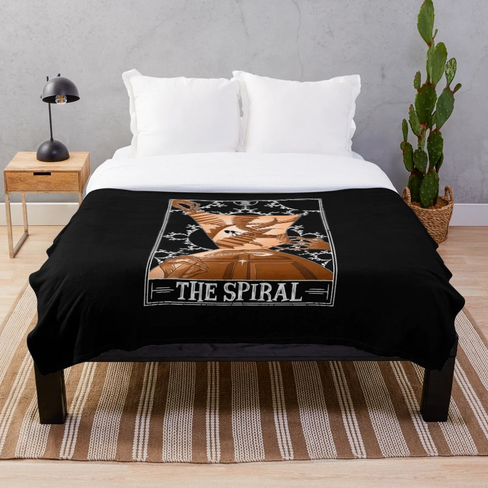 Dark plush blanket with tarot-inspired spiral "Tarotesque" design