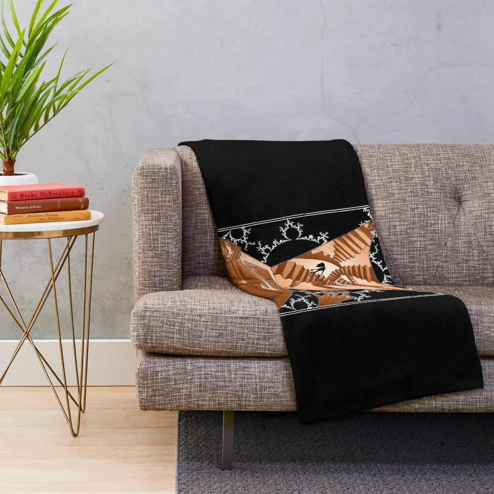 Dark plush blanket with tarot-inspired spiral "Tarotesque" design