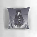 A decorative pillow featuring Nico di Angelo and the theme of shadow control from the Percy Jackson and the Olympians series.
