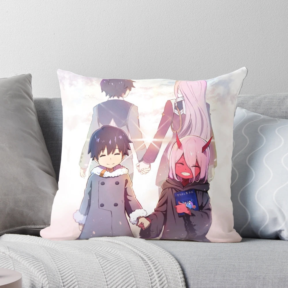 Darling in the Franxx inspired anime pillow featuring the main characters Hiro and Zero Two