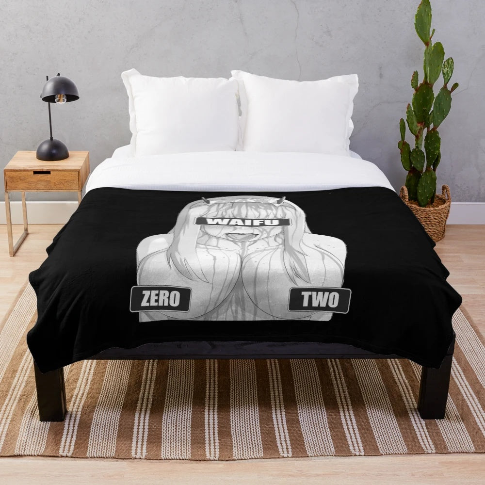 Anime plush blanket featuring Zero Two from Darling in the Franxx