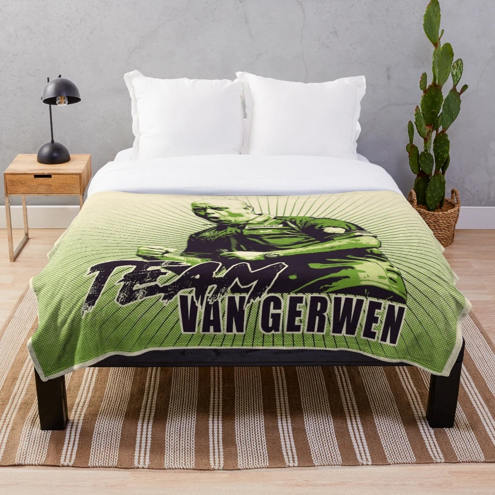 Plush blanket featuring Michael Van Gerwen darts design