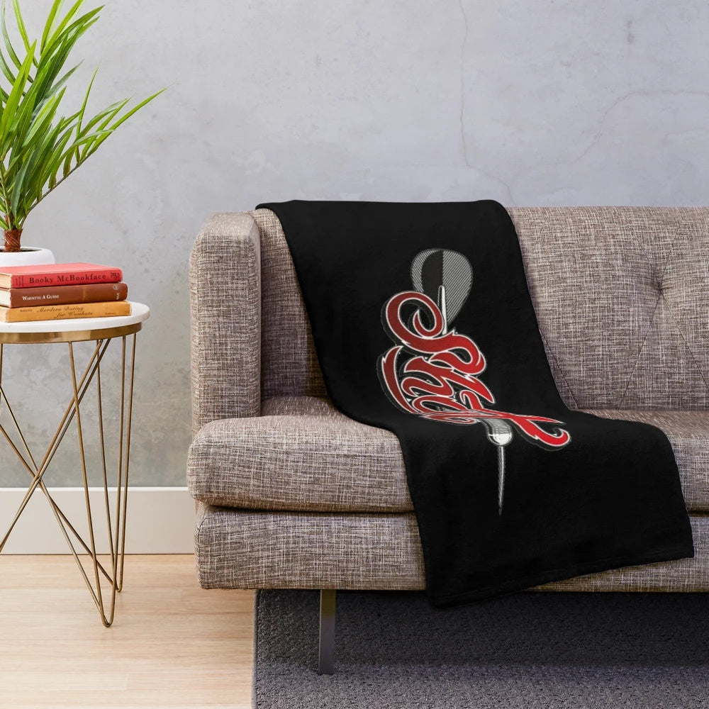 Dart themed plush blanket with dartboard and darts design