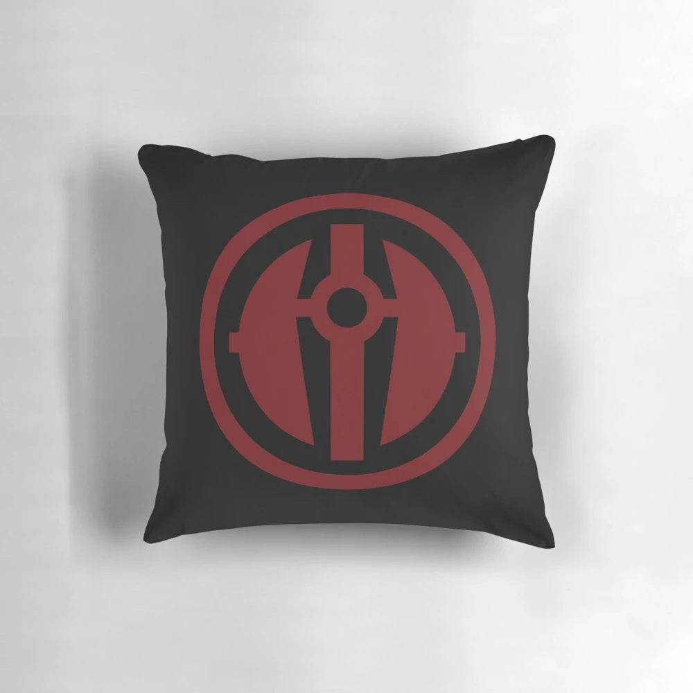 A decorative pillow featuring the iconic Darth Revan emblem from the Star Wars: Knights of the Old Republic video game series.