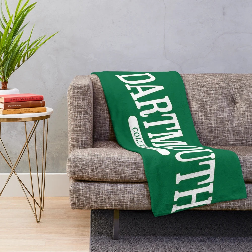 Dartmouth-inspired plush blanket with a serif font curved design