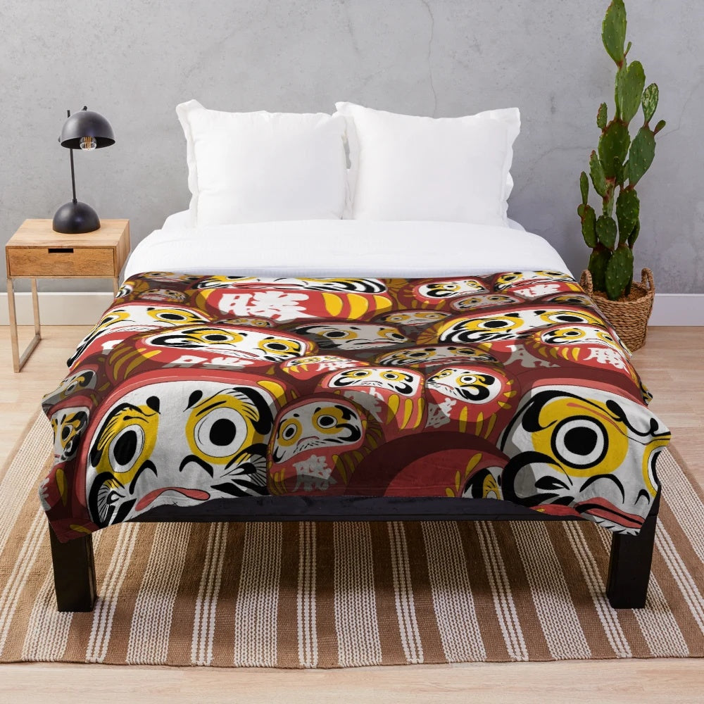 Daruma dolls plush blanket with Japanese cultural design