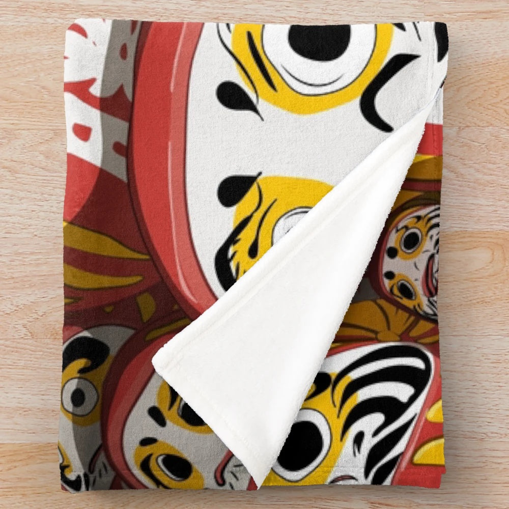 Daruma dolls plush blanket with Japanese cultural design