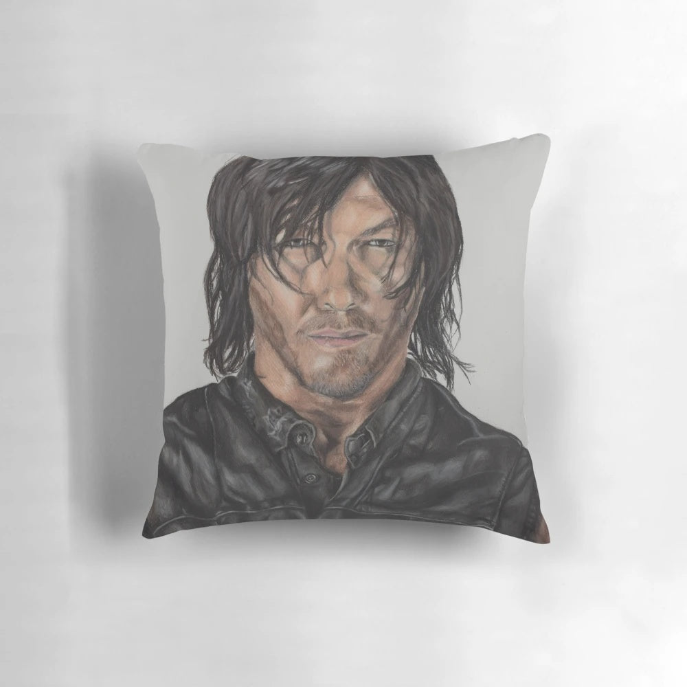 Detailed pencil drawing portrait of Daryl Dixon from AMC's The Walking Dead, featuring actor Norman Reedus