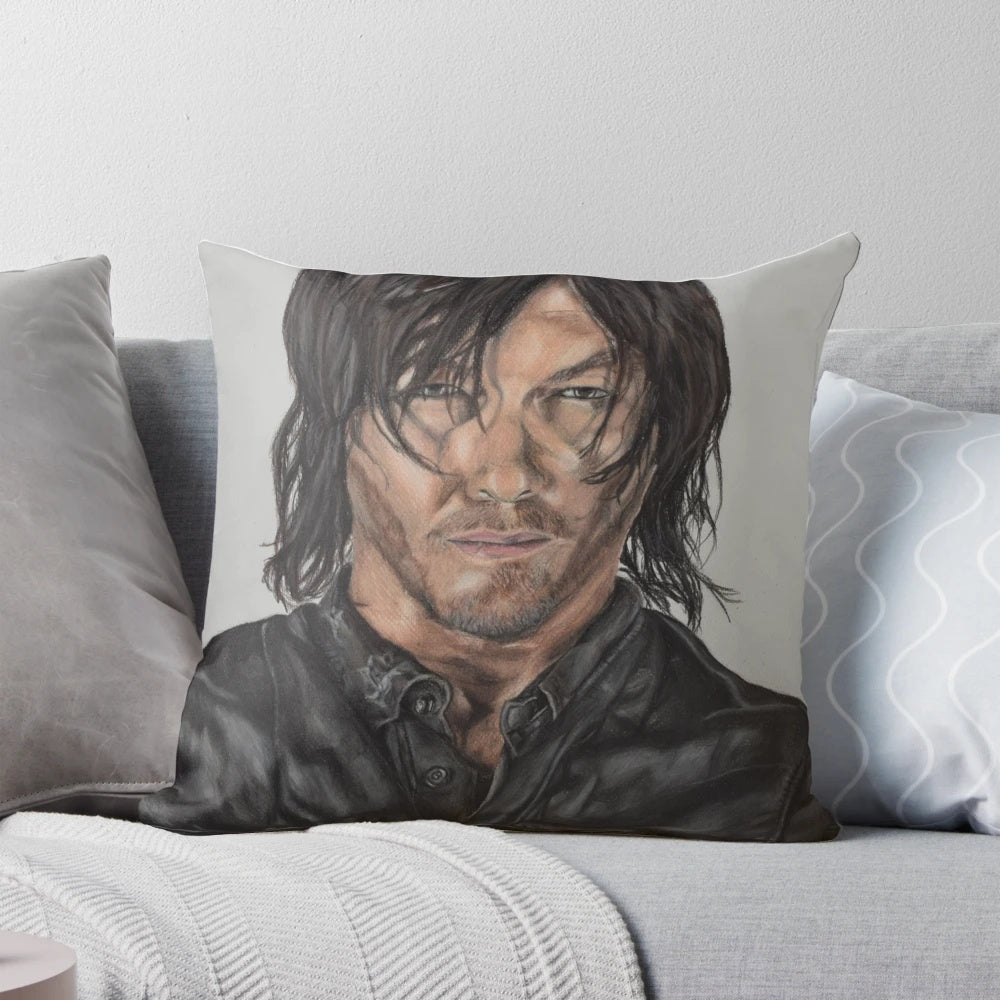 Detailed pencil drawing portrait of Daryl Dixon from AMC's The Walking Dead, featuring actor Norman Reedus
