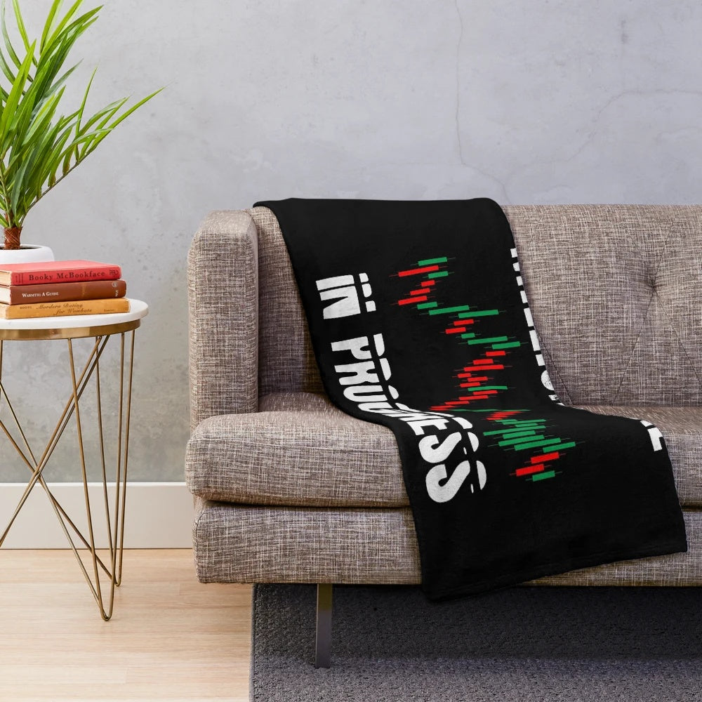 Plush blanket with daytrader, trader, and stock market design