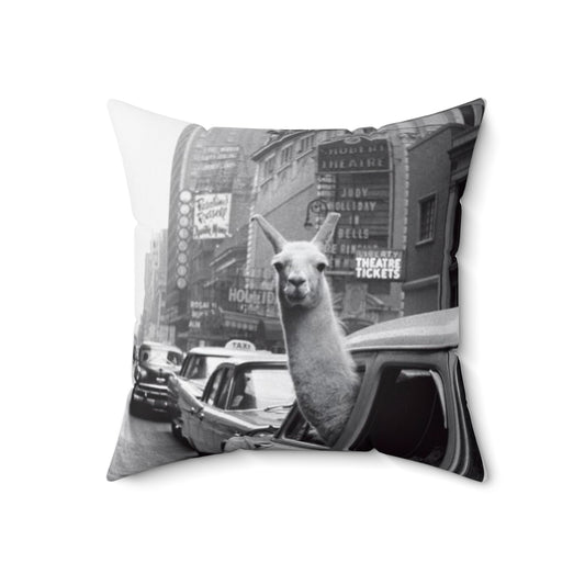 Vintage-style black and white llama decorative pillow