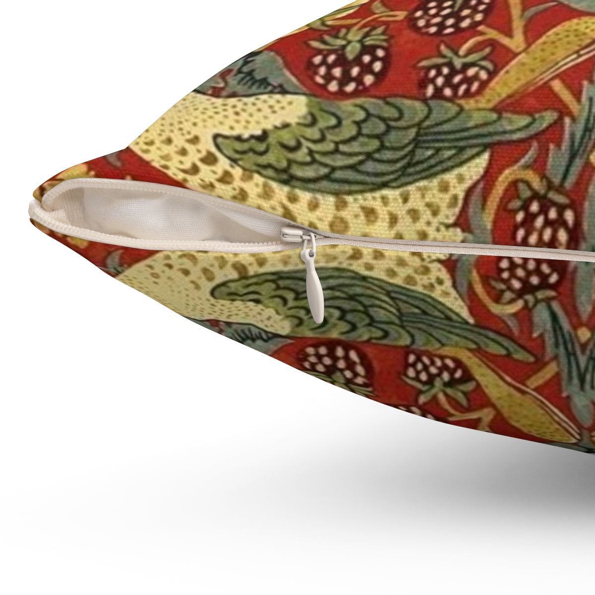 Colorful floral pillow featuring a vintage botanical design inspired by the iconic artwork of William Morris. - Detail