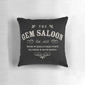 The Gem Saloon, Deadwood-inspired western throw pillow featuring vintage typography and designs
