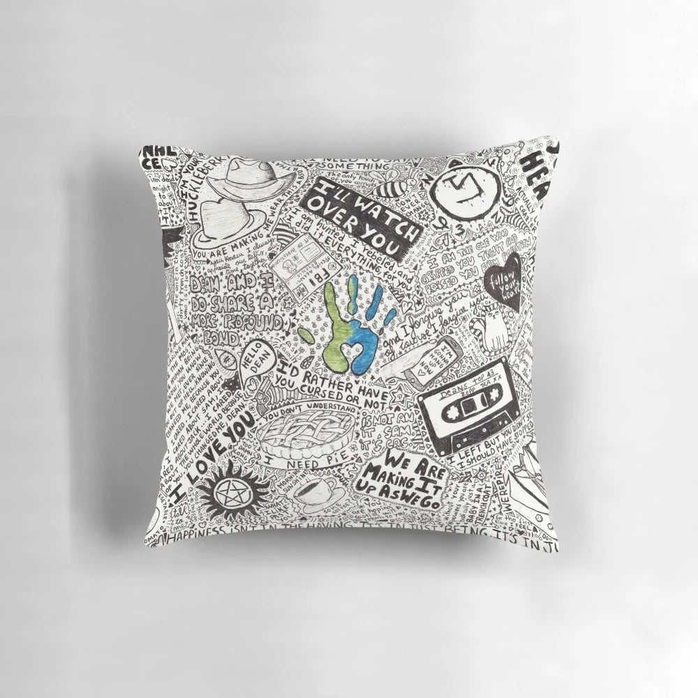 Deancas Supernatural Pillow featuring Dean Winchester and Castiel from the TV show Supernatural