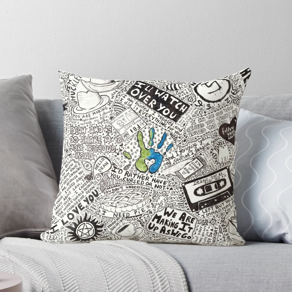 Deancas Supernatural Pillow featuring Dean Winchester and Castiel from the TV show Supernatural