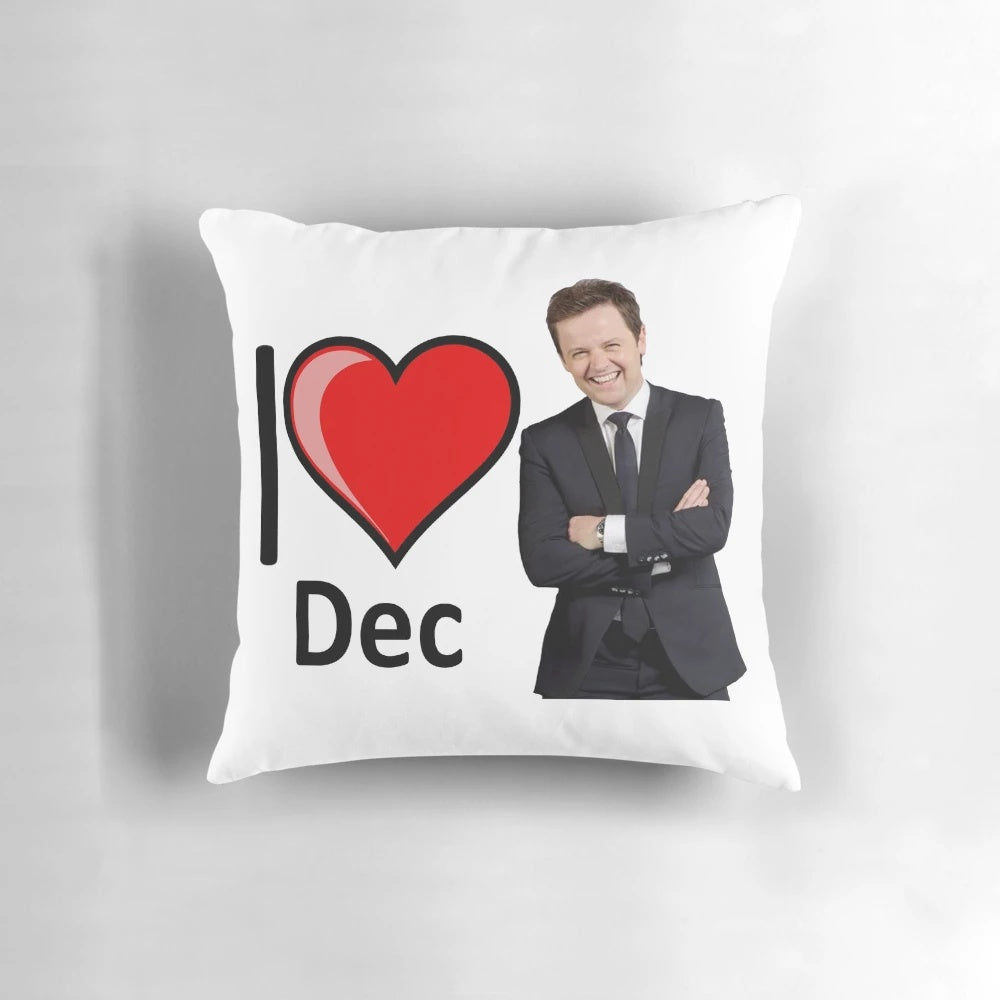 Soft, plush pillow with 'I Love Dec' Declan Donnelly design