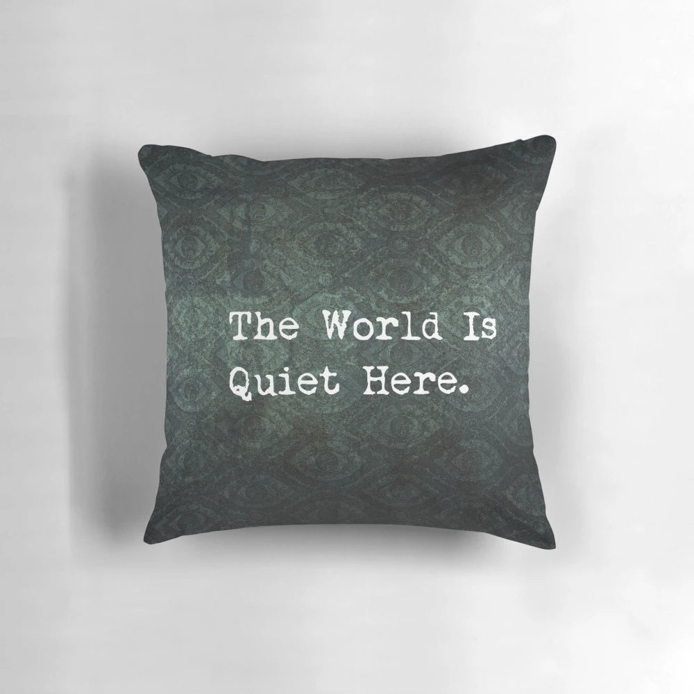 A decorative throw pillow featuring the logo and design elements from the 'A Series of Unfortunate Events' franchise