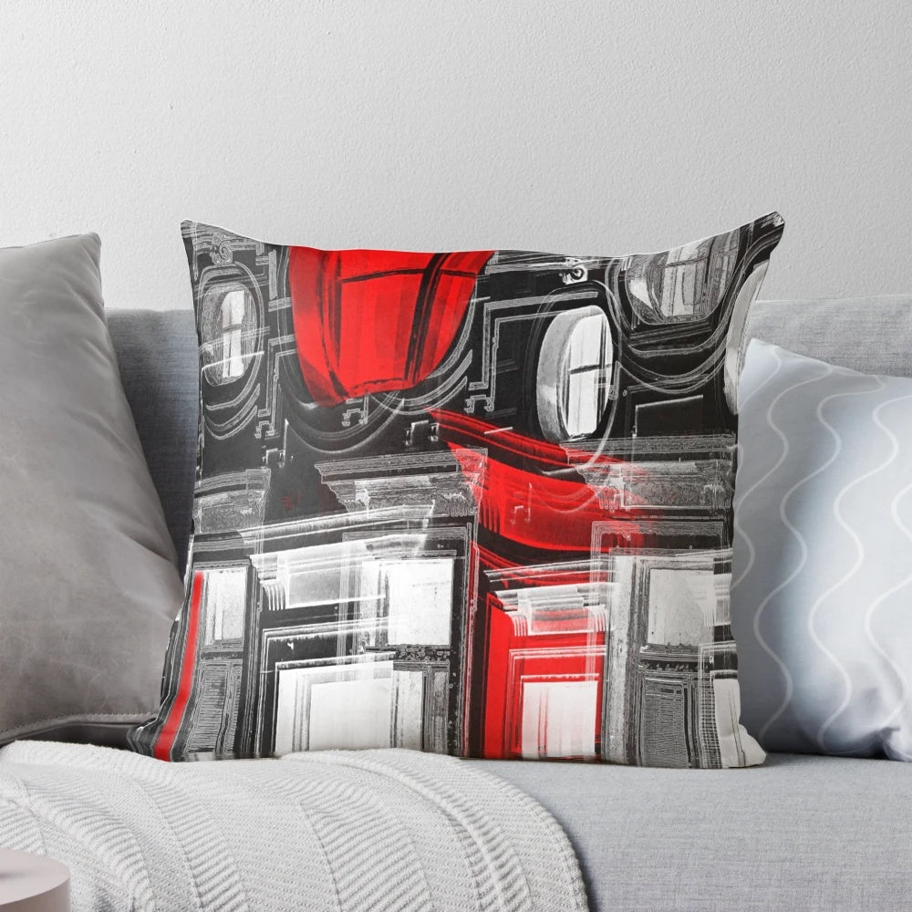 Decorative abstract red and white designed throw pillow