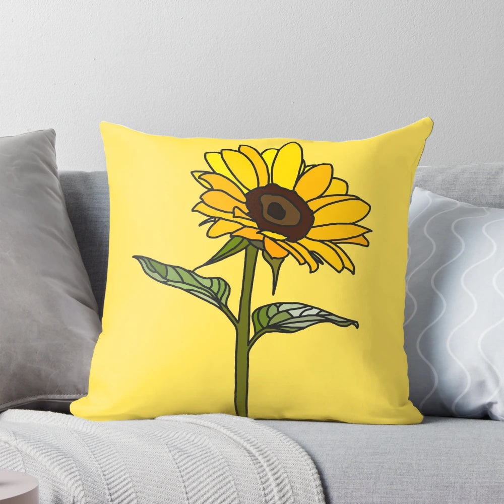 Vibrant sunflower design on a decorative throw pillow