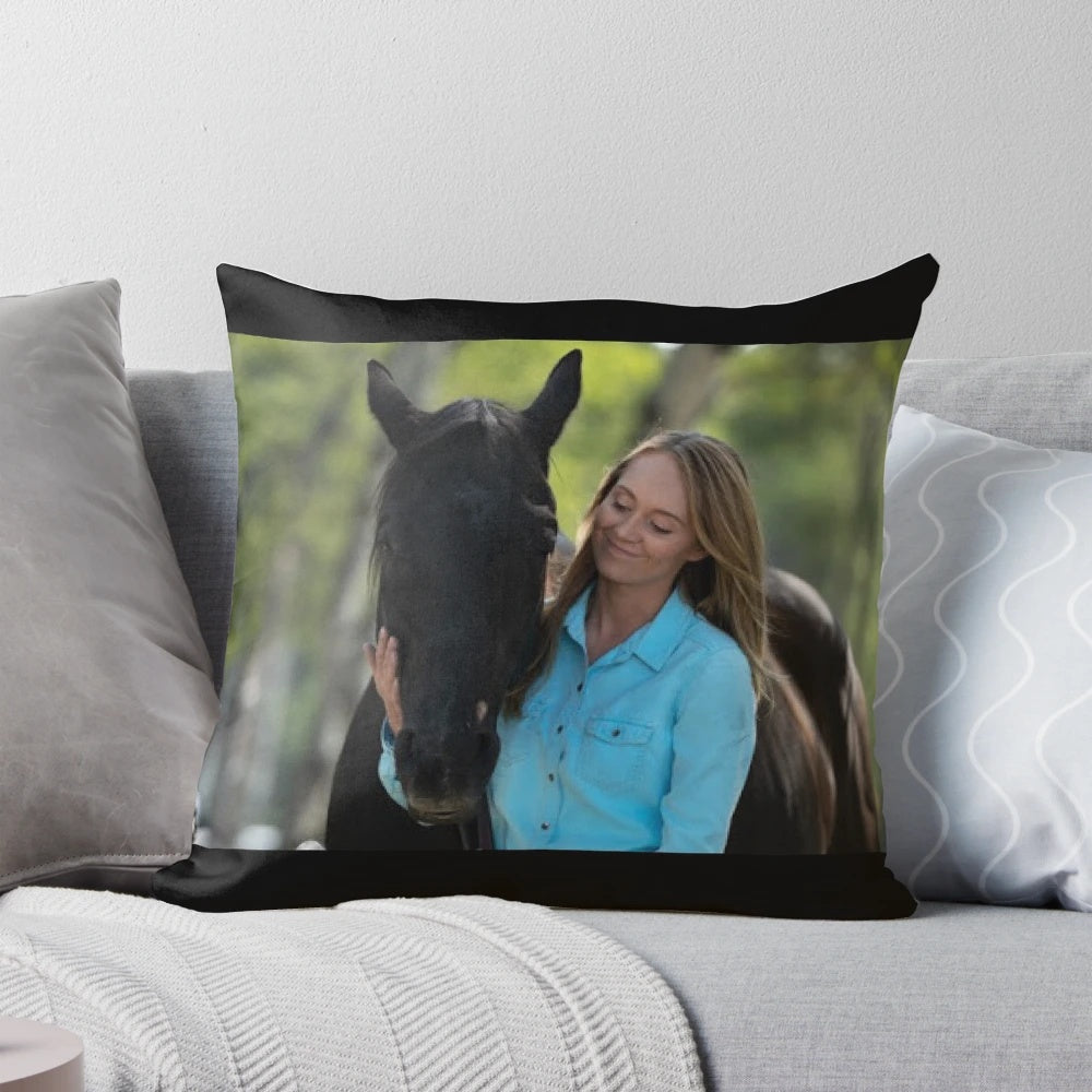 Soft and plush pillow featuring a whimsical design of a girl and her horse, perfect for adding a touch of charm to your bedroom.