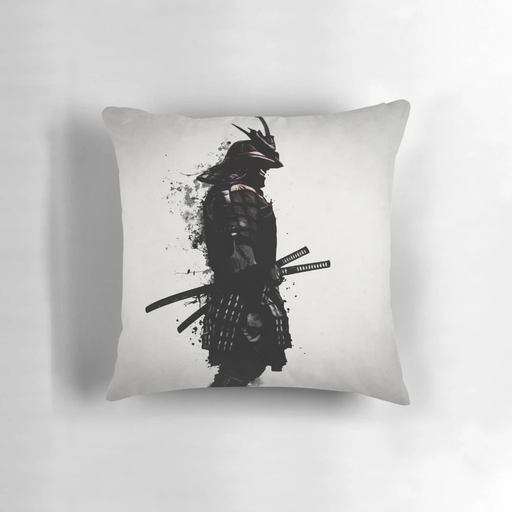 Armored samurai-inspired decorative throw pillow with Japanese-style design