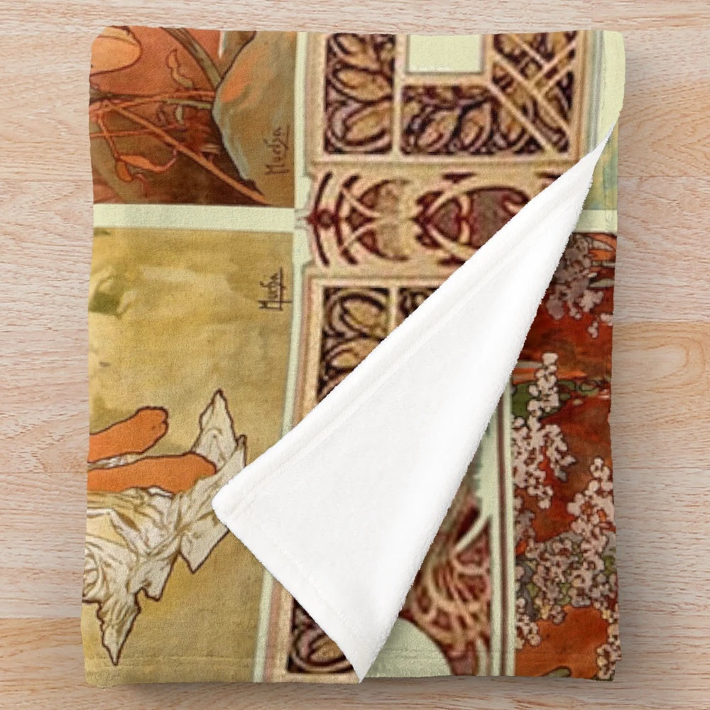 Alphonse Mucha-inspired art nouveau four seasons plush blanket