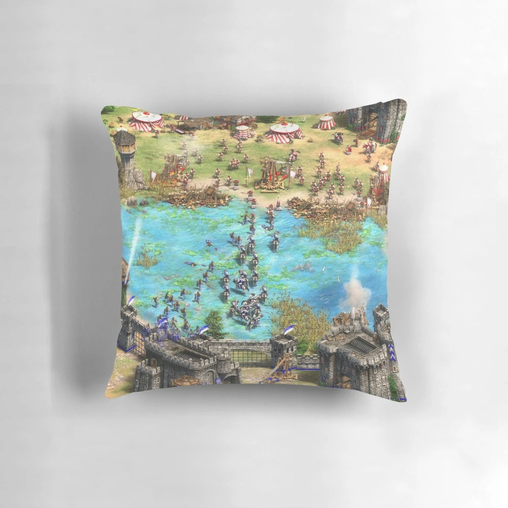 Decorative pillow featuring a battlefield scene from the medieval strategy game Age of Empires 2
