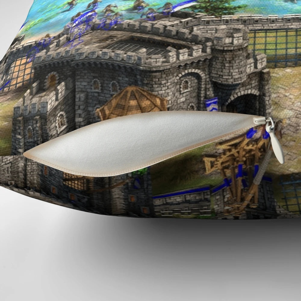 Decorative pillow featuring a battlefield scene from the medieval strategy game Age of Empires 2
